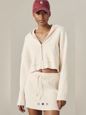 NEW L Space Jet Set Sweater Cropped Zip Up Ribbed Cream Hoody Small Boxy Beach